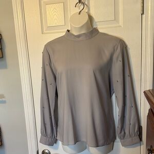 Ann Taylor Gray Blouse with Embellished Sleeves